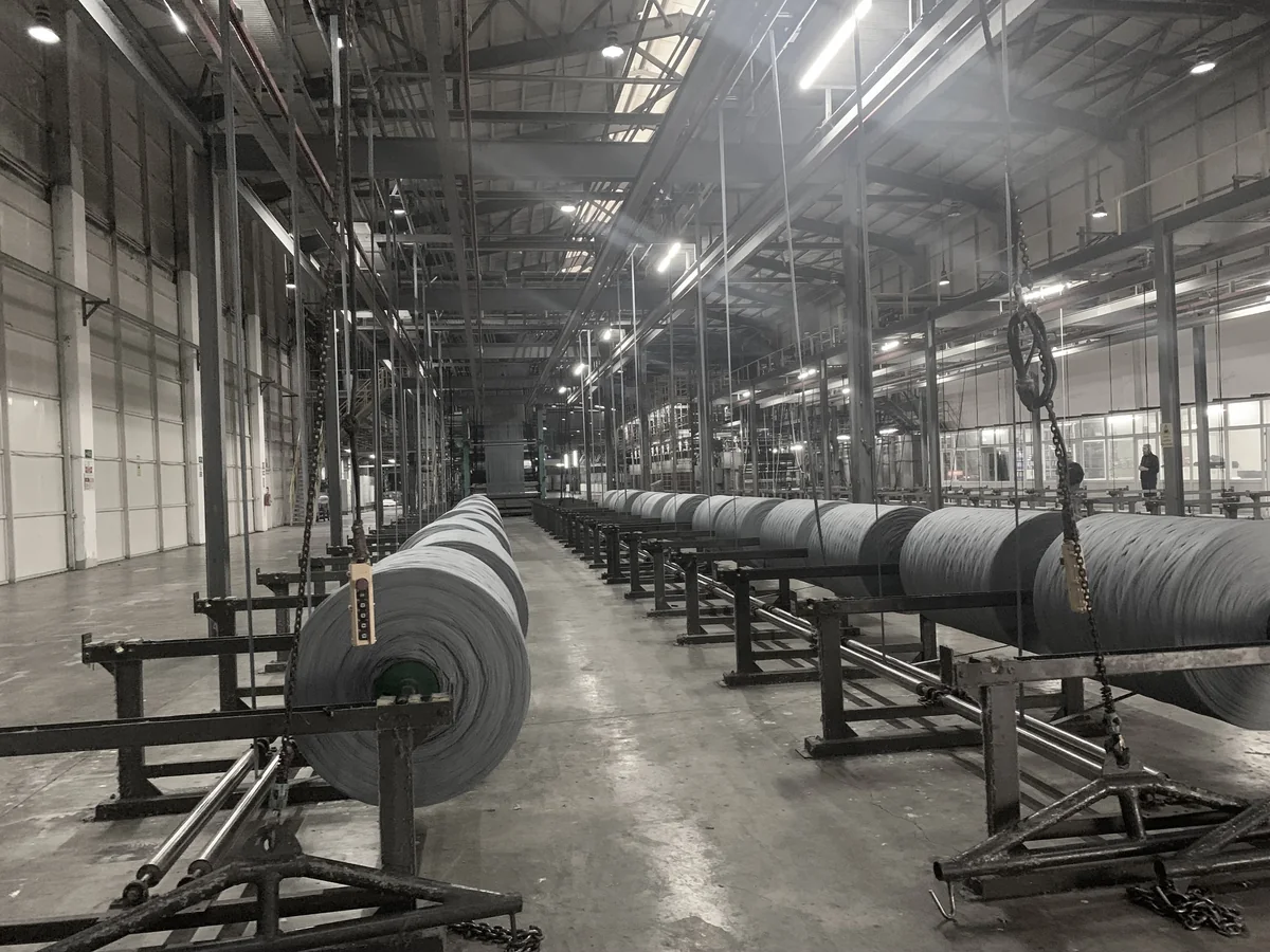 Denim fabric rolls in a mill